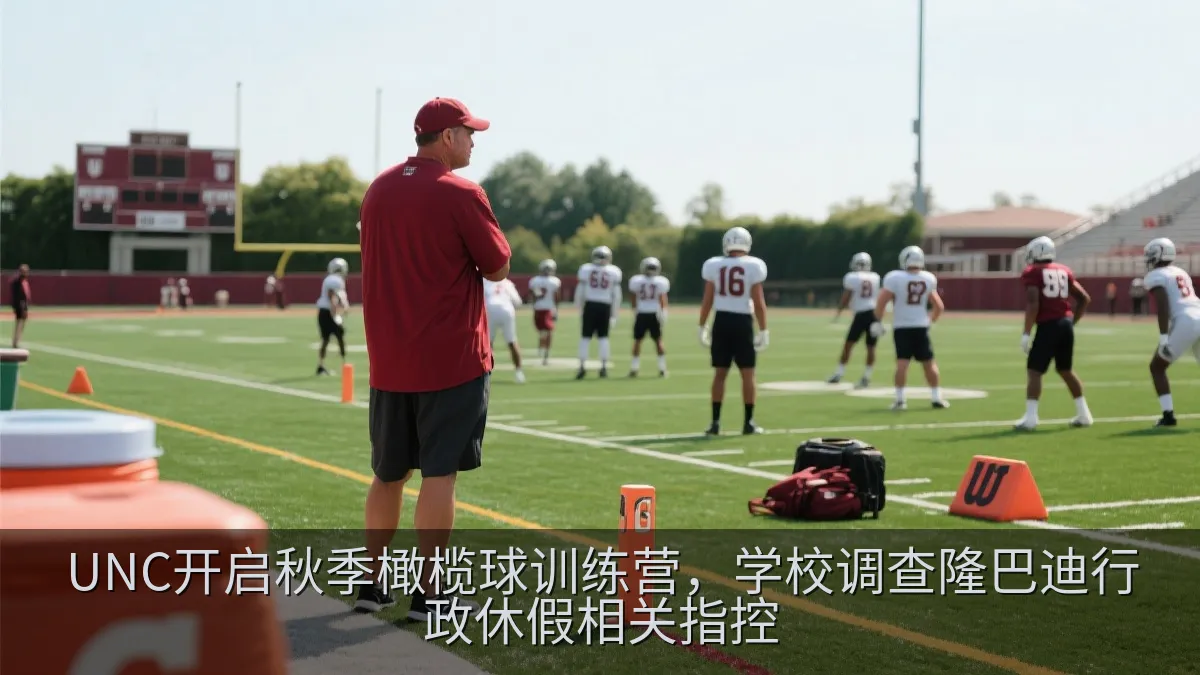 橄榄球教练在训练场边观察球员训练